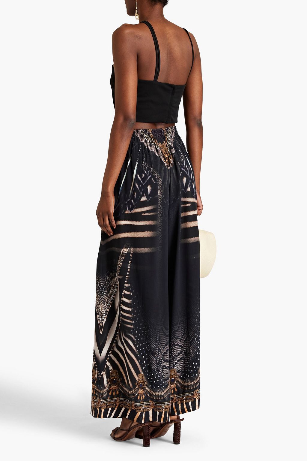CAMILLA Crystal-embellished printed silk crepe de chine wide-leg pants
