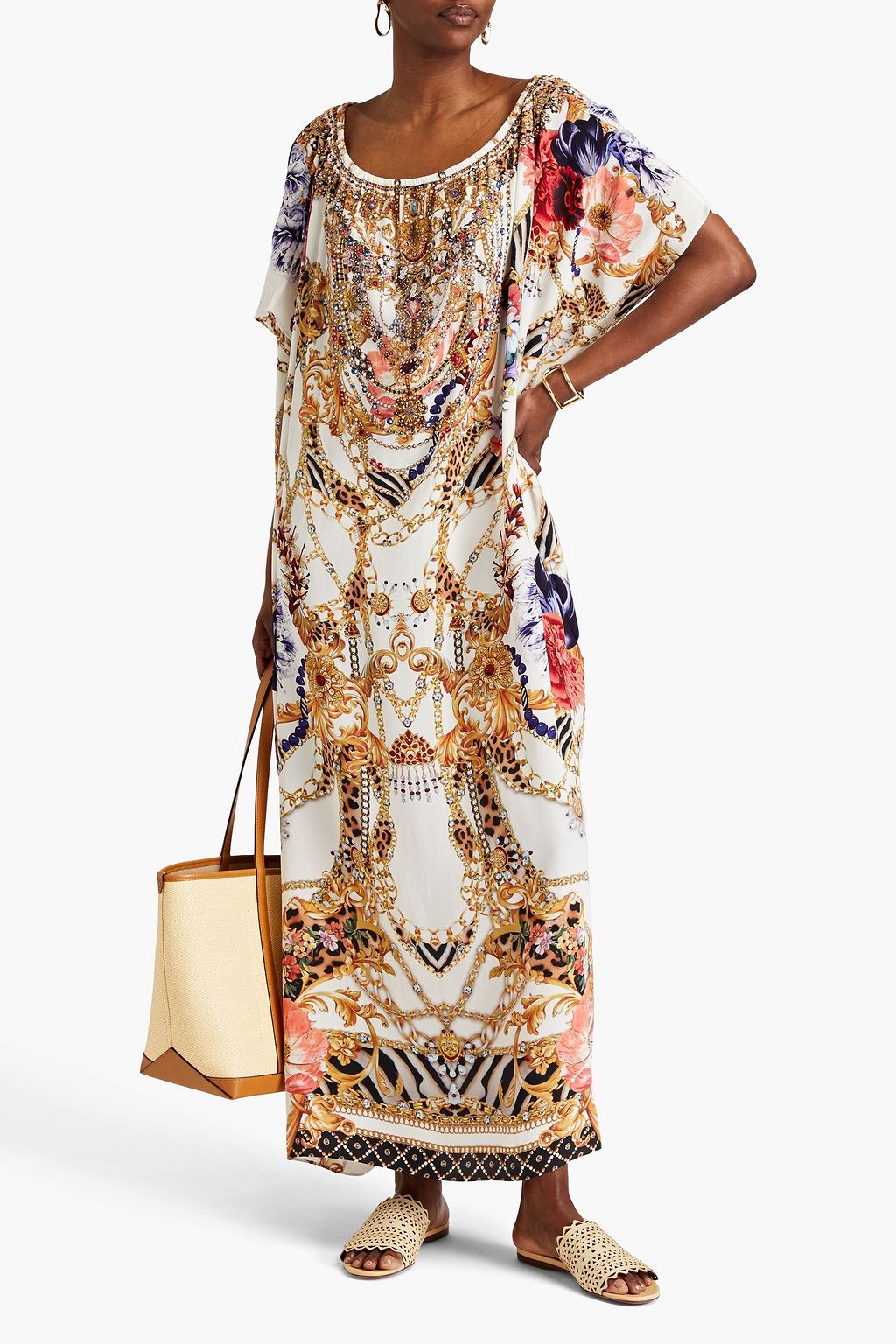CAMILLA Crystal-embellished printed silk crepe de chine kaftan