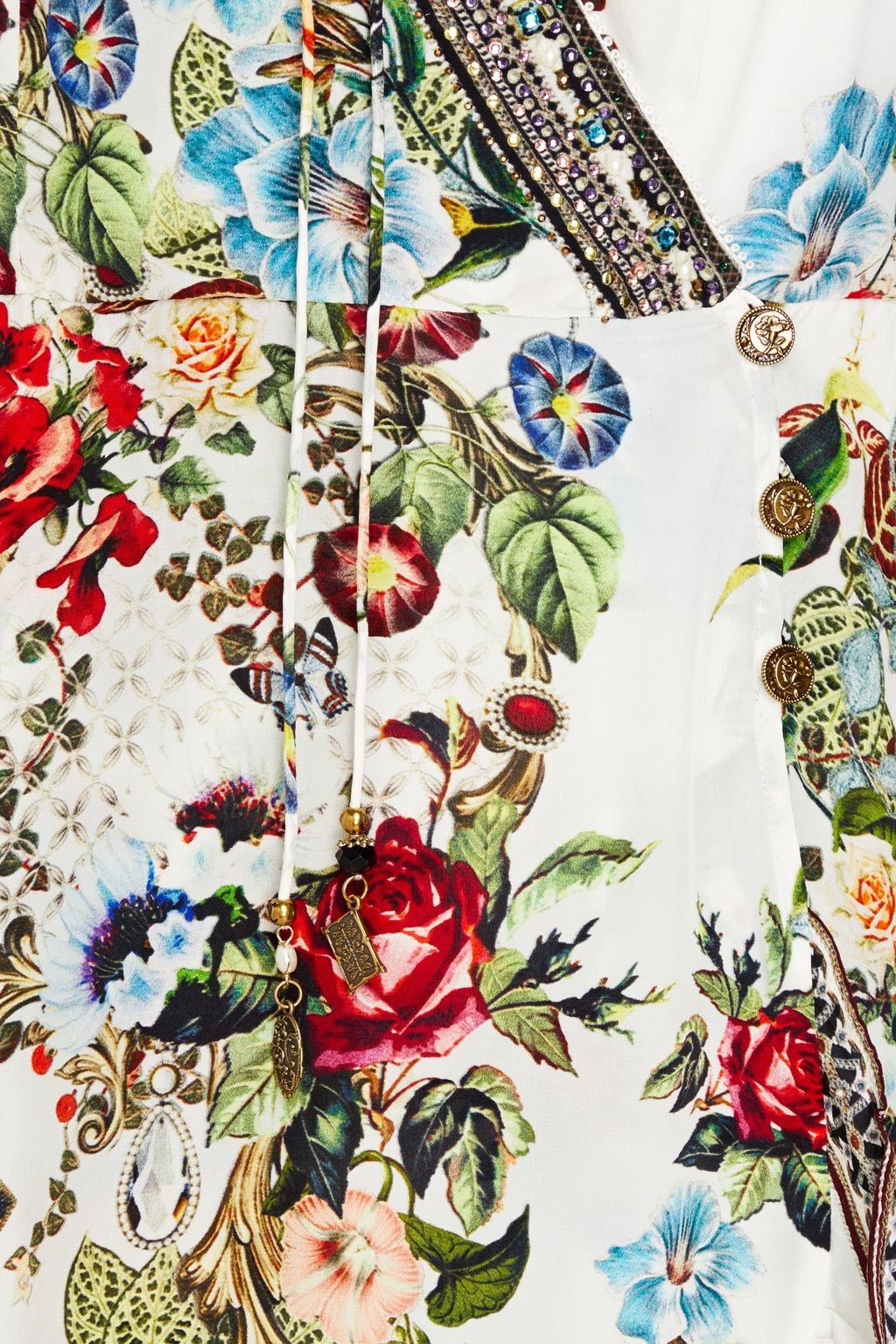CAMILLA Embellished floral-print silk crepe de chine midi wrap dress