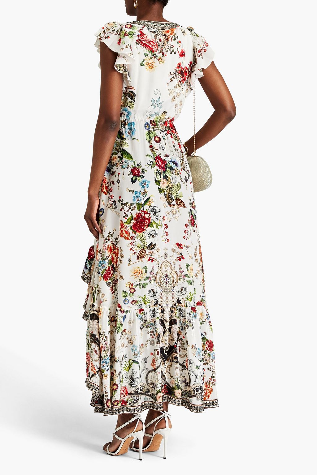 CAMILLA Embellished floral-print silk crepe de chine midi wrap dress