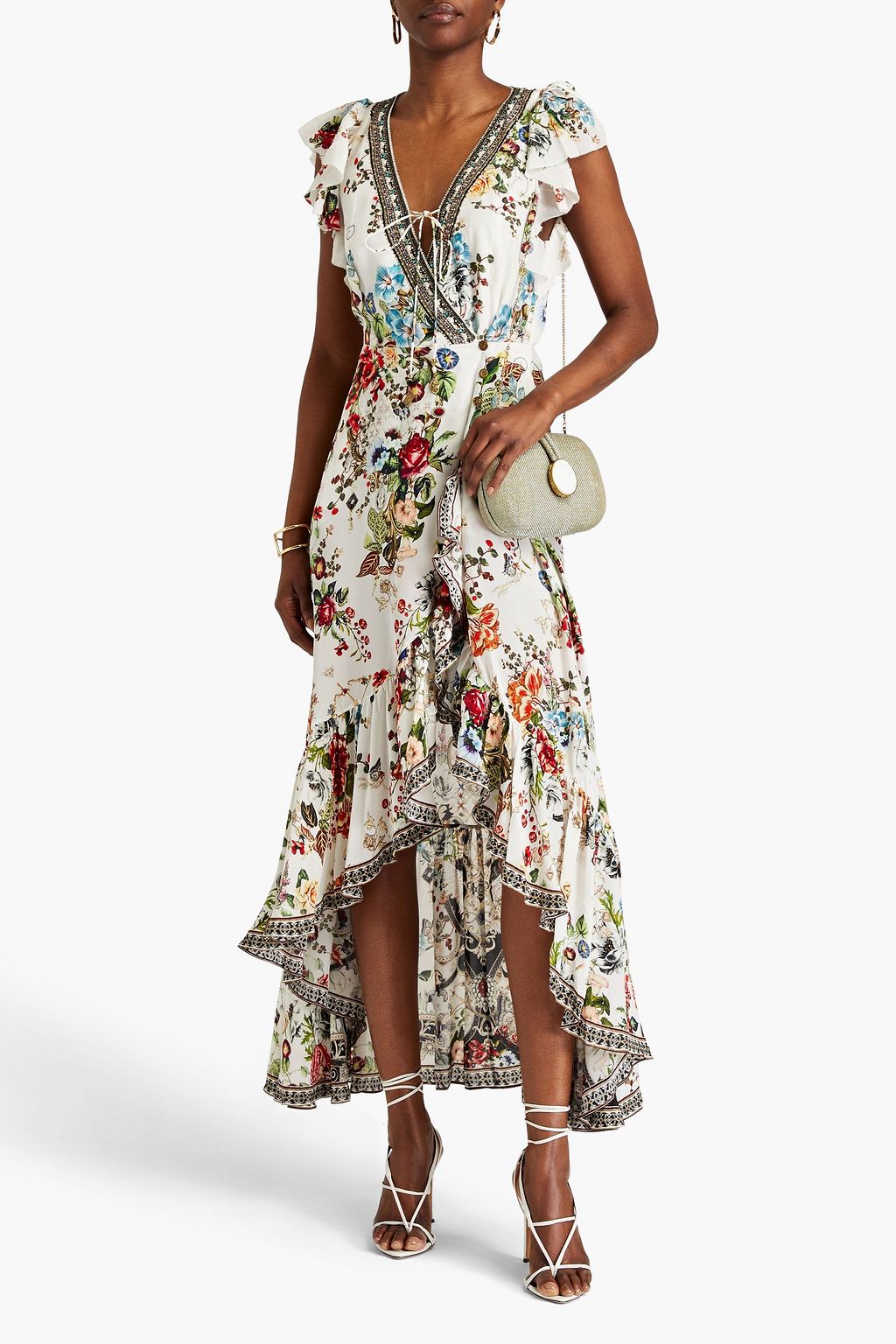 CAMILLA Embellished floral-print silk crepe de chine midi wrap dress