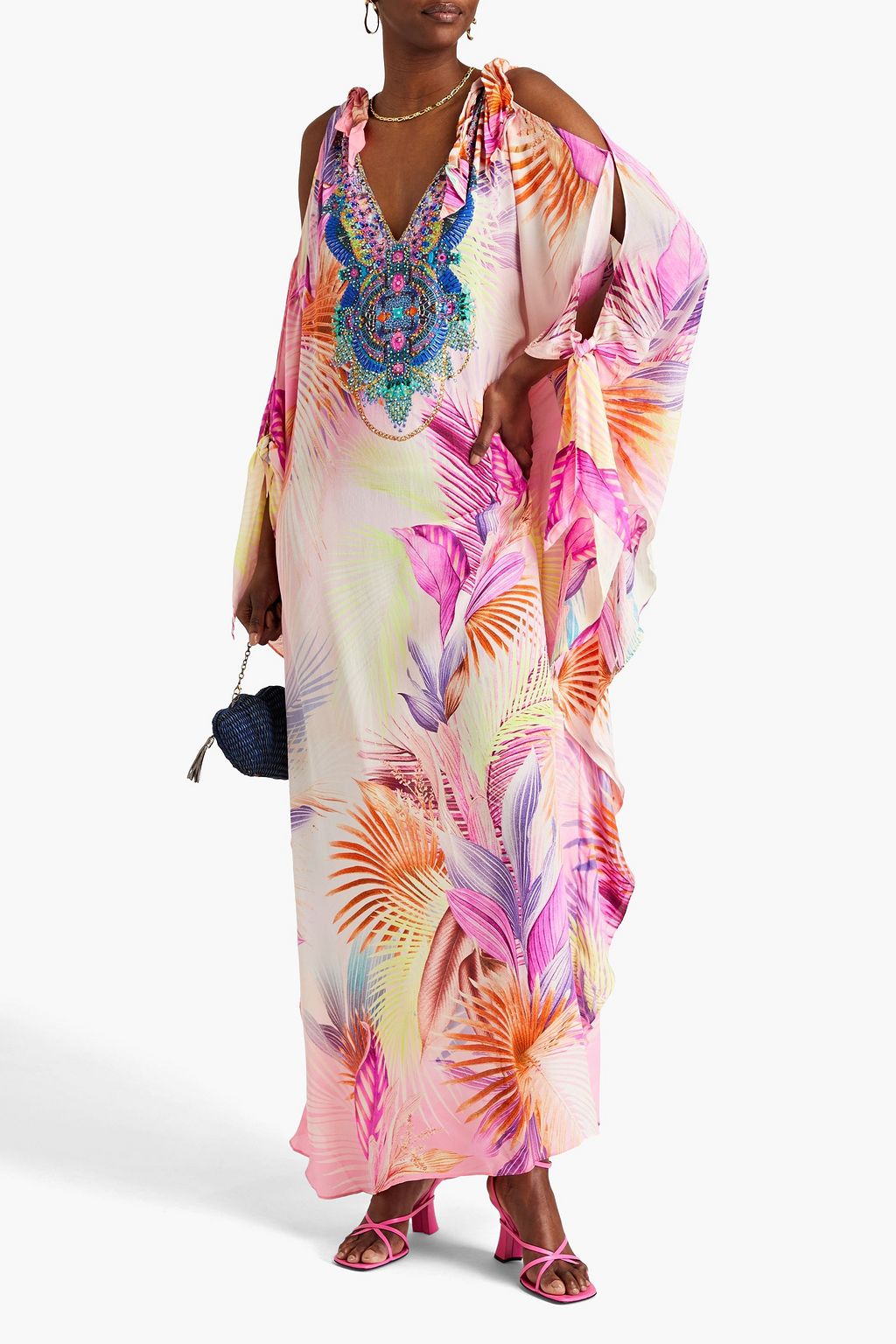 CAMILLA Sunrise cold-shoulder printed silk crepe de chine kaftan