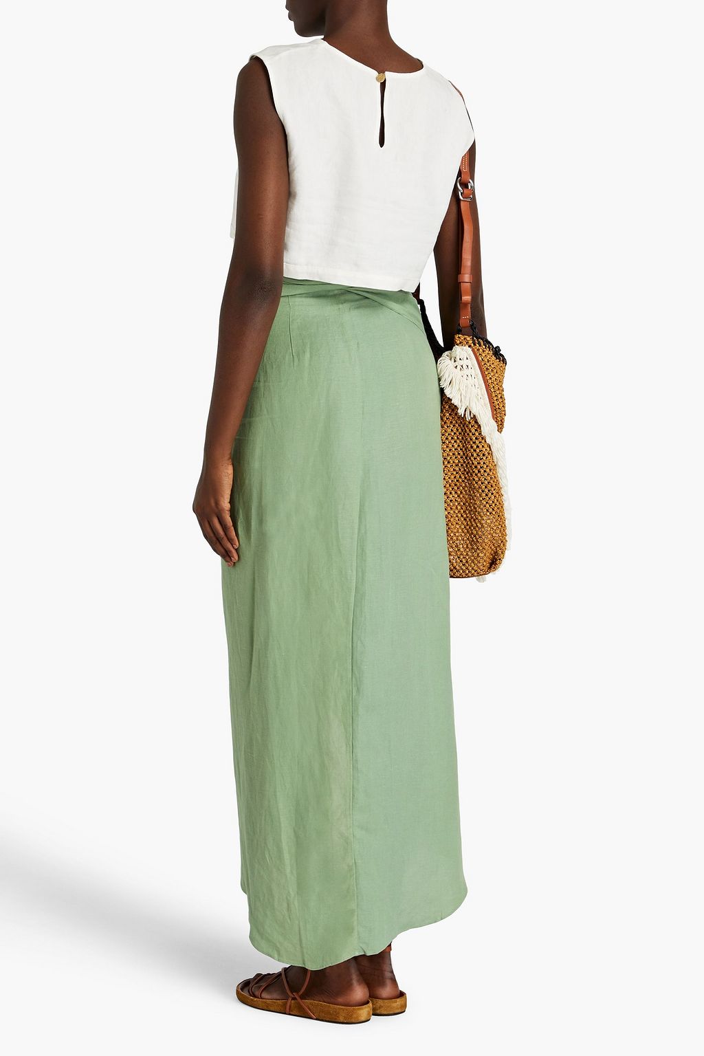 BONDI BORN Linen-blend maxi wrap skirt