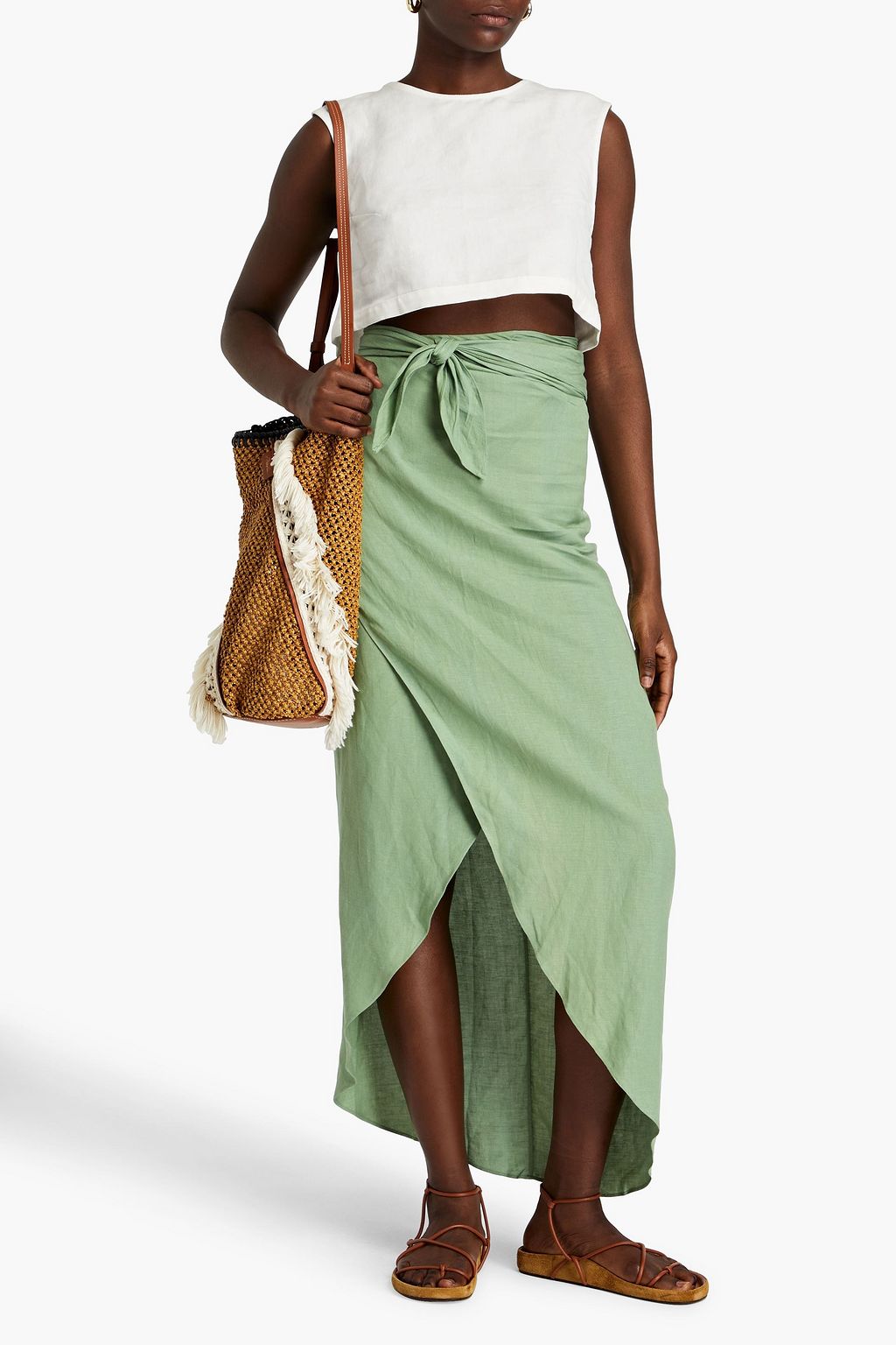 BONDI BORN Linen-blend maxi wrap skirt