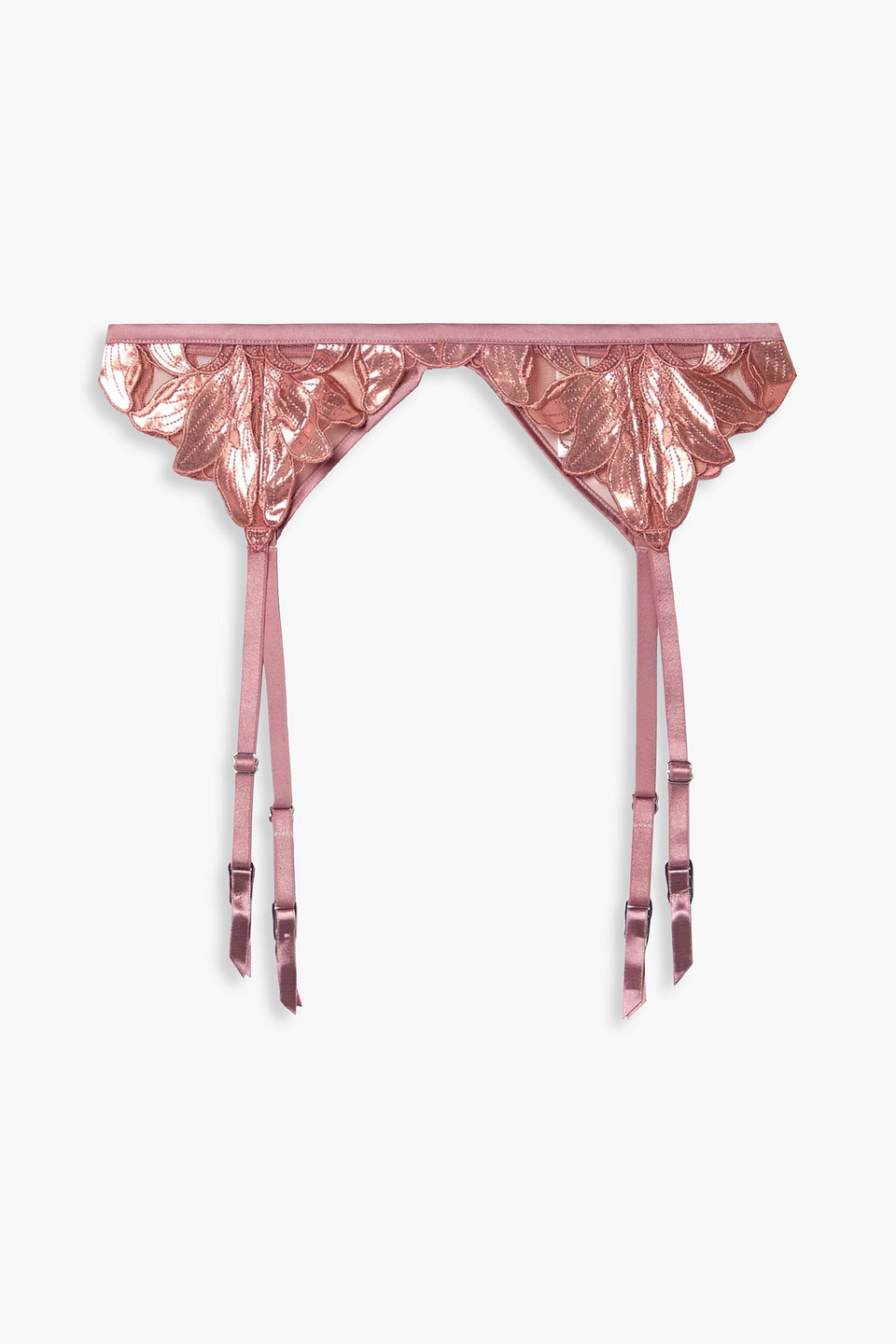 Fleur Du Mal Lily Foil embroidered satin and stretch-tulle suspender belt