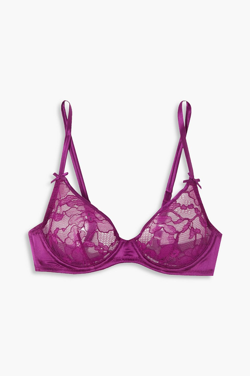 FLEUR DU MAL Cherie Leavers lace-trimmed silk-blend satin soft-cup