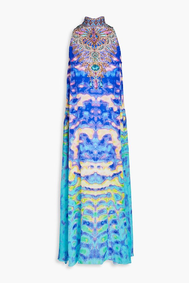 Call Off The Banshee embellished printed silk crepe de chine midi dress