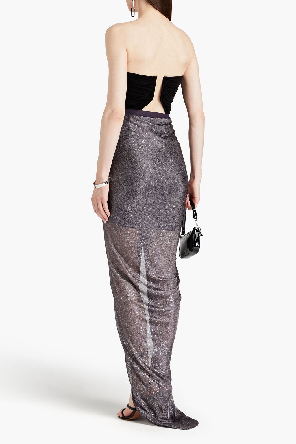 RICK OWENS LILIES ニット マキシスカート ラップ風 ルーシュ入り メタリック