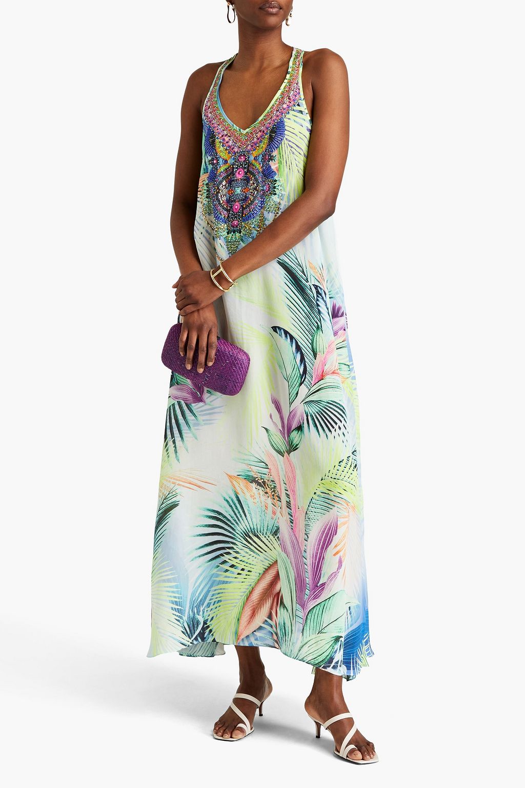 CAMILLA What's Your Vice embellished printed silk crepe de chine maxi