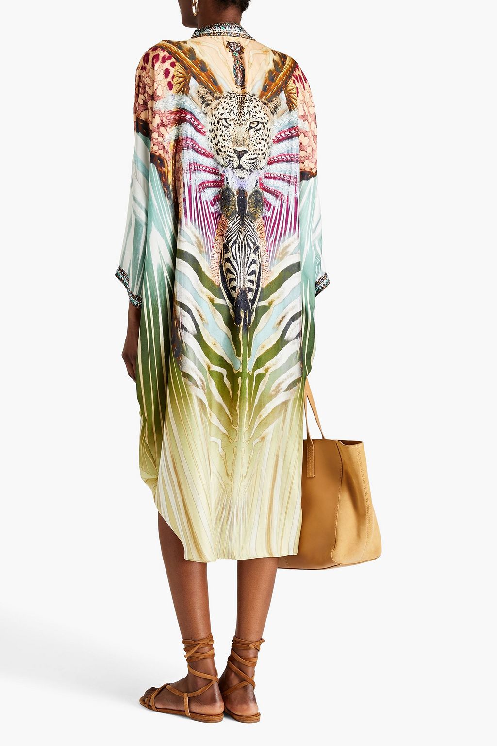 CAMILLA Up On Cloud Nine embellished printed silk-satin mini dress