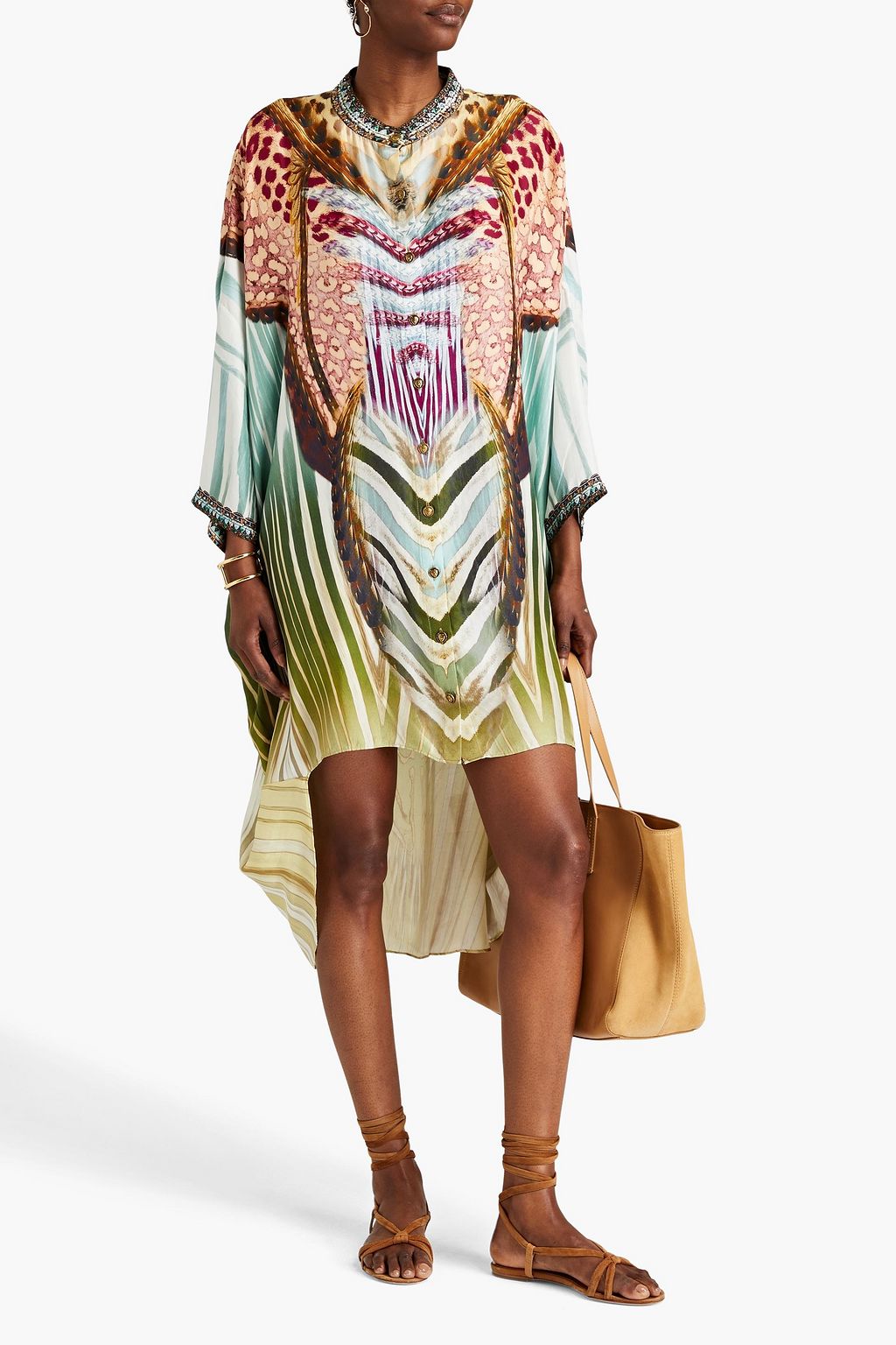 CAMILLA Up On Cloud Nine embellished printed silk-satin mini dress