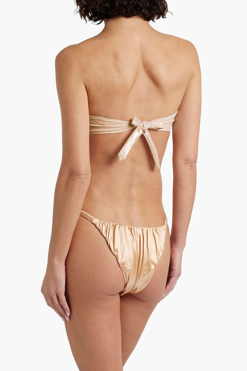 ISA BOULDER Waves ruched stretch-satin low-rise bikini briefs