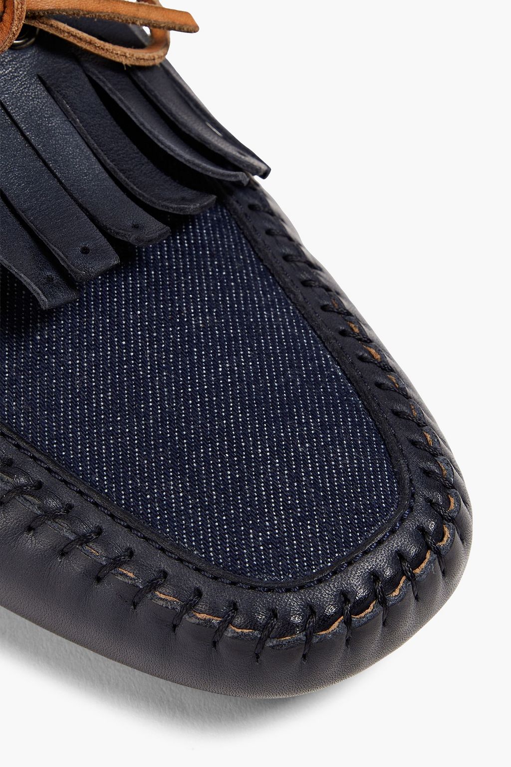 TOD'S Fringed leather and denim driving shoes