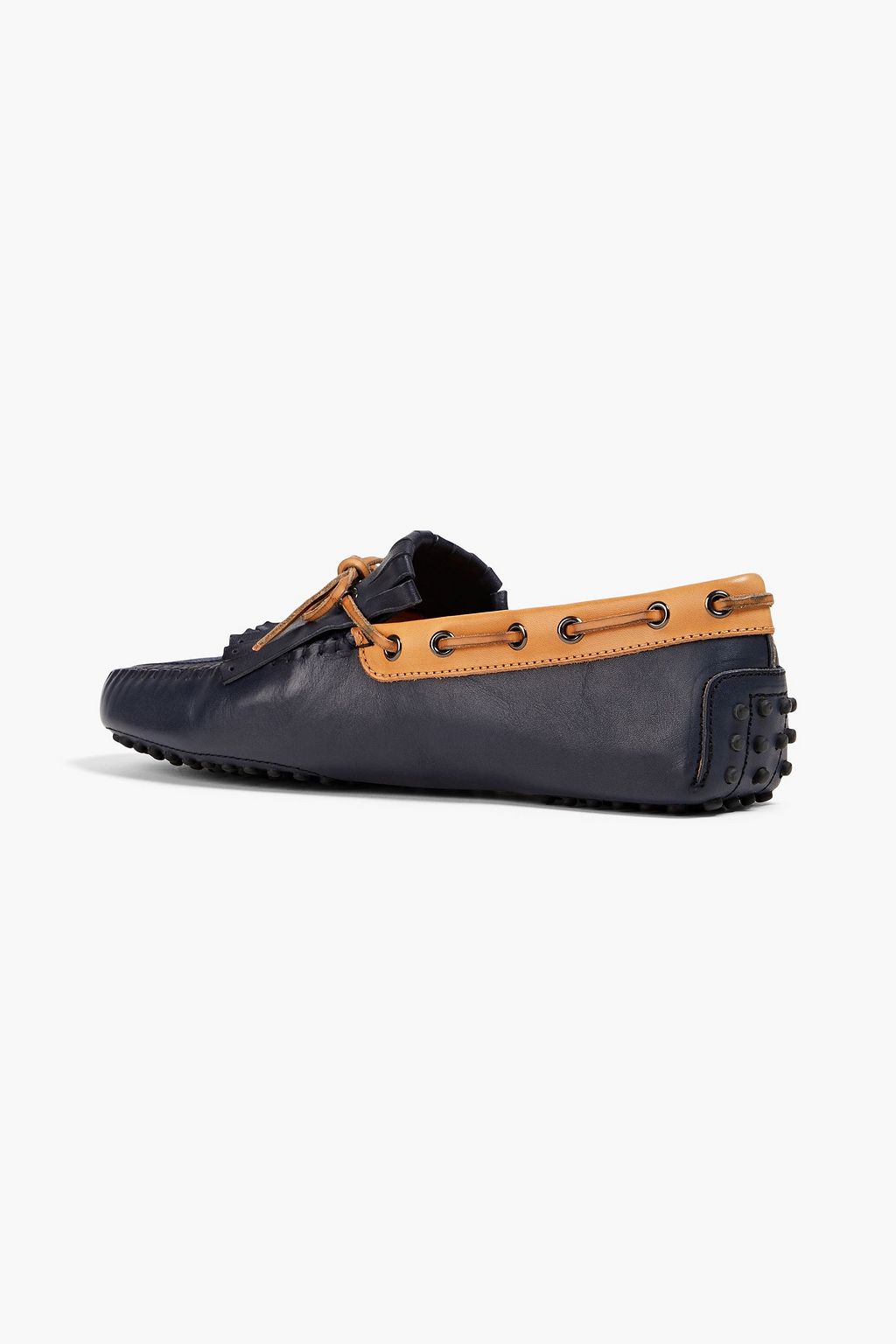 TOD'S Fringed leather and denim driving shoes