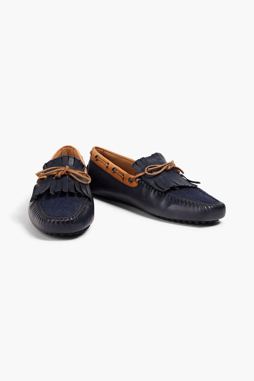 TOD'S Fringed leather and denim driving shoes