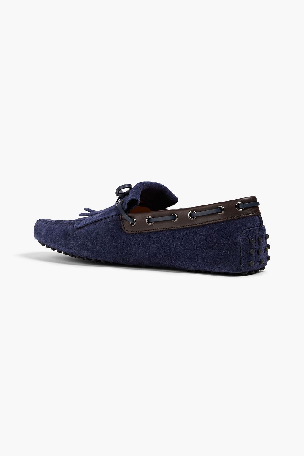 TOD'S Fringed suede and denim driving shoes