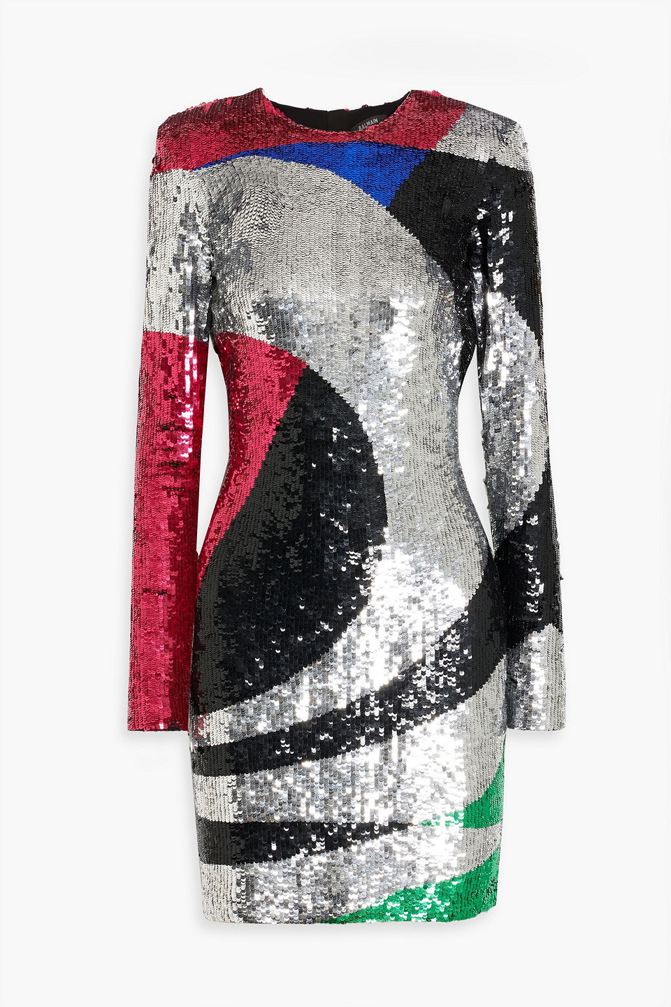 Balmain Embellished Crepe Mini Dress In Silver