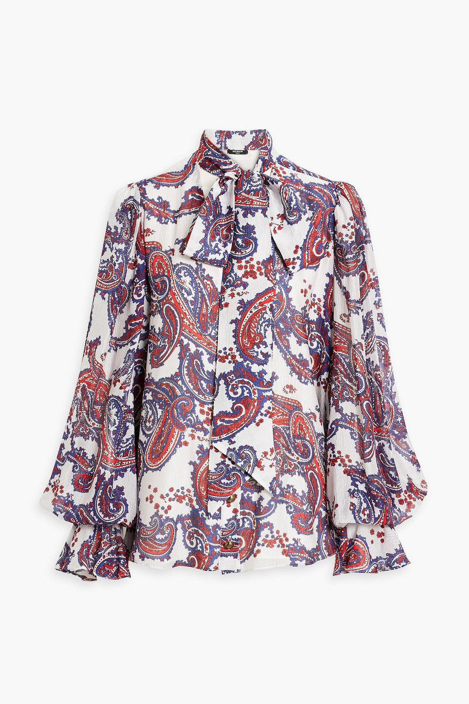 Balmain Paisley-print Silk-voile Blouse In Blue