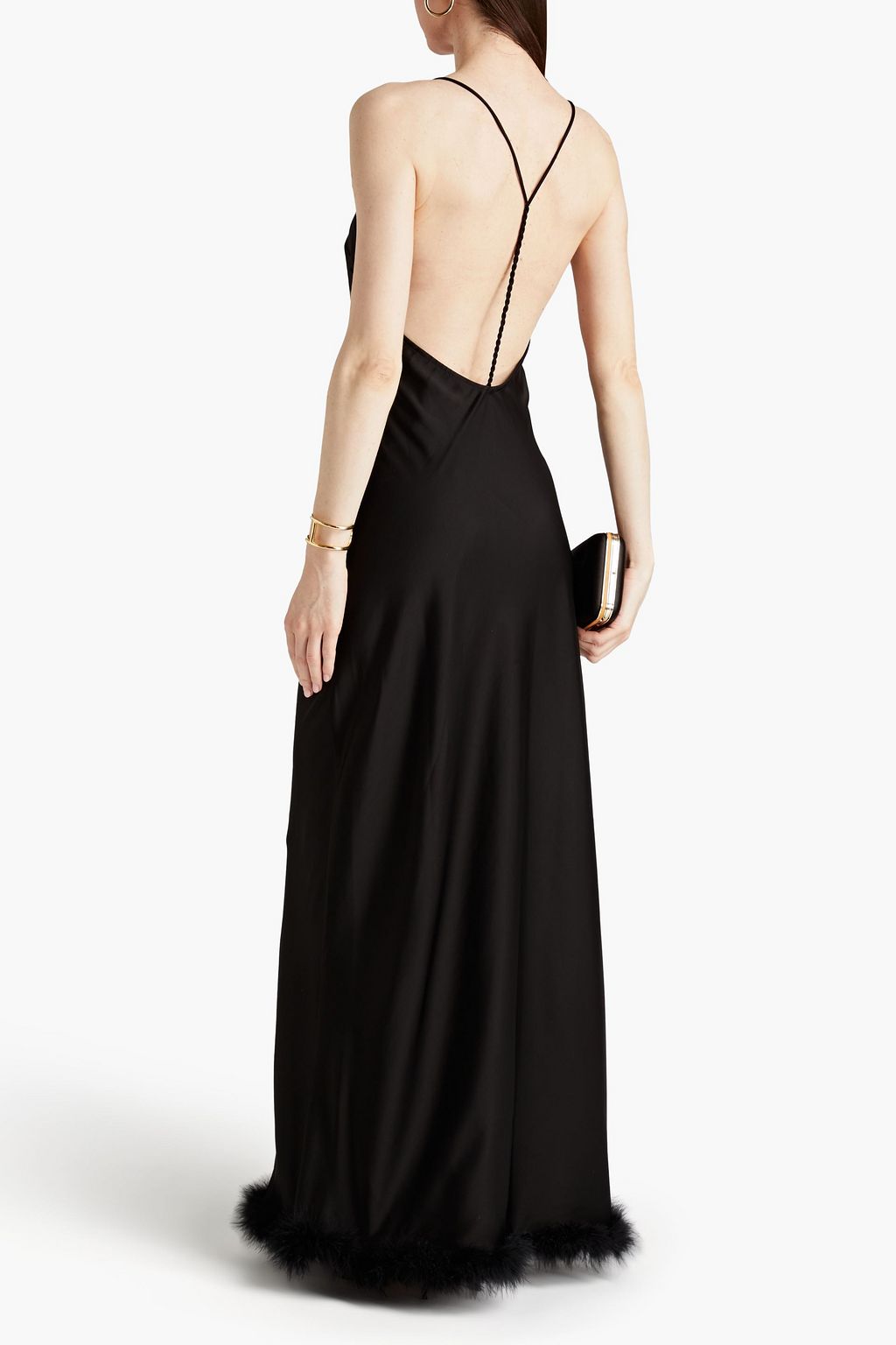 SIMON MILLER Kizo feather-embellished satin maxi slip dress