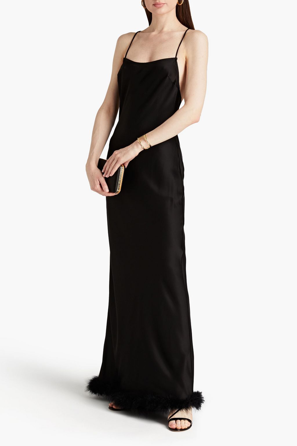 SIMON MILLER Kizo feather-embellished satin maxi slip dress