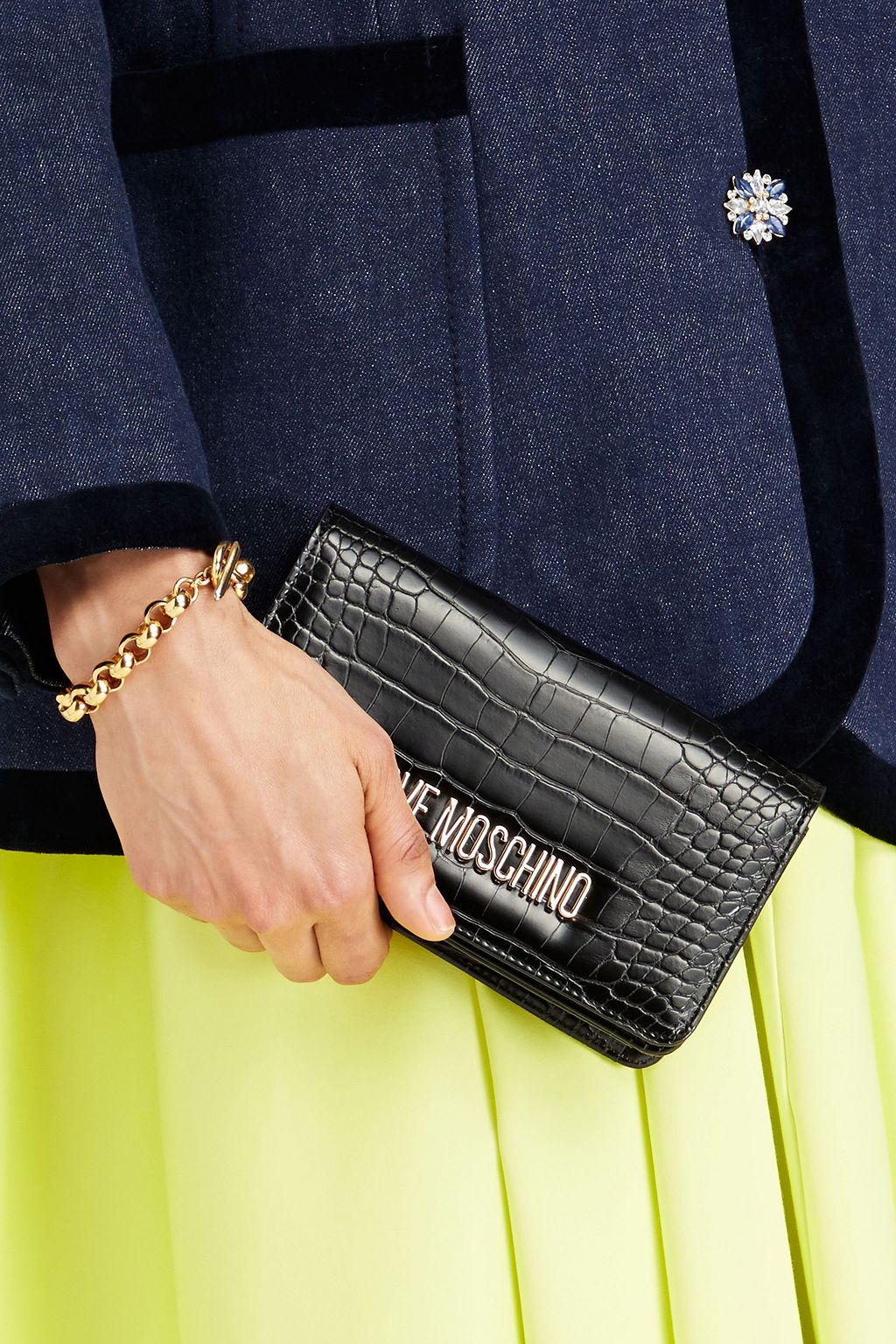 LOVE MOSCHINO Faux croc-effect leather clutch