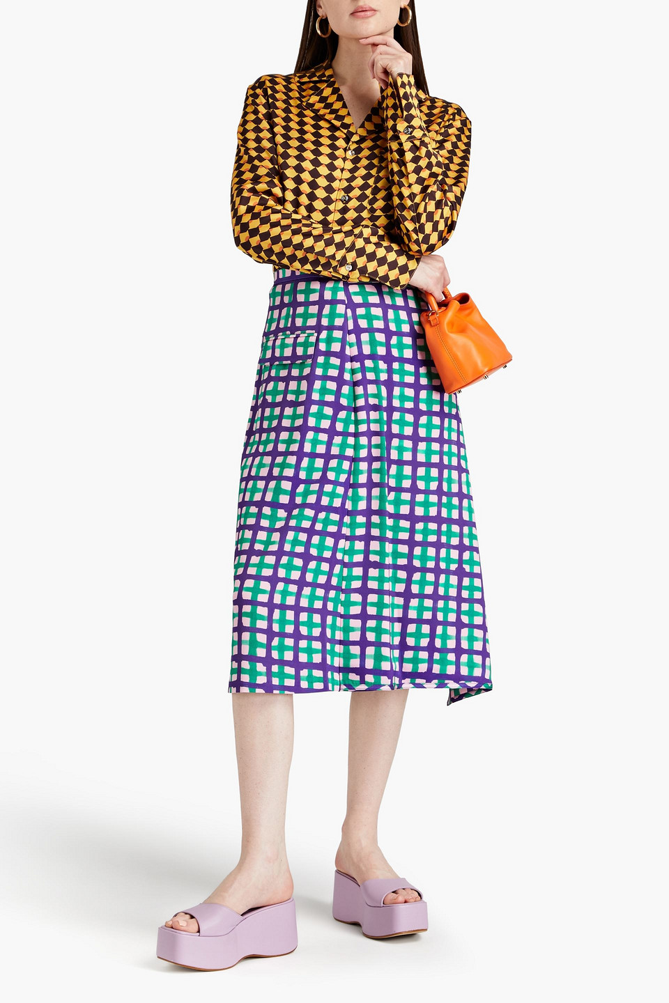 Simon Miller Printed Satin Shirt In Saffron