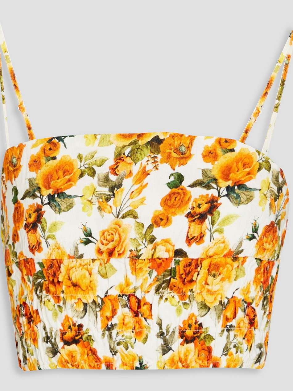air cropped floral-print linen-blend top