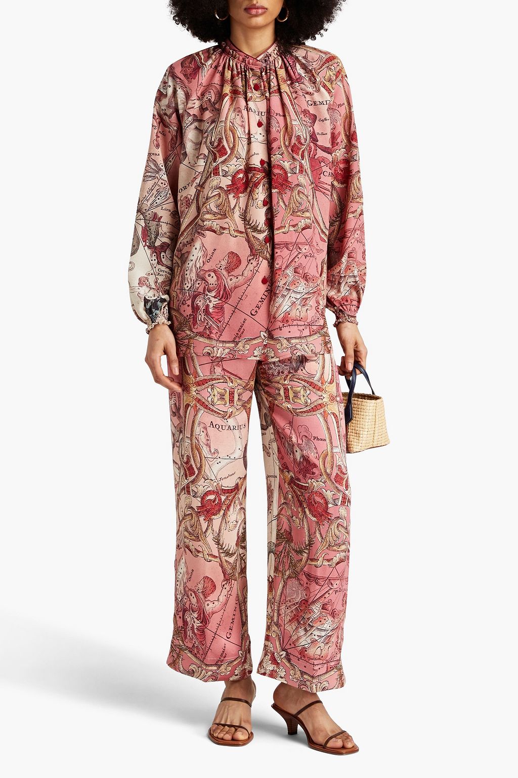 F.R.S. FOR RESTLESS SLEEPERS Elio bedruckte Hose mit weitem Bein aus Seidensatin