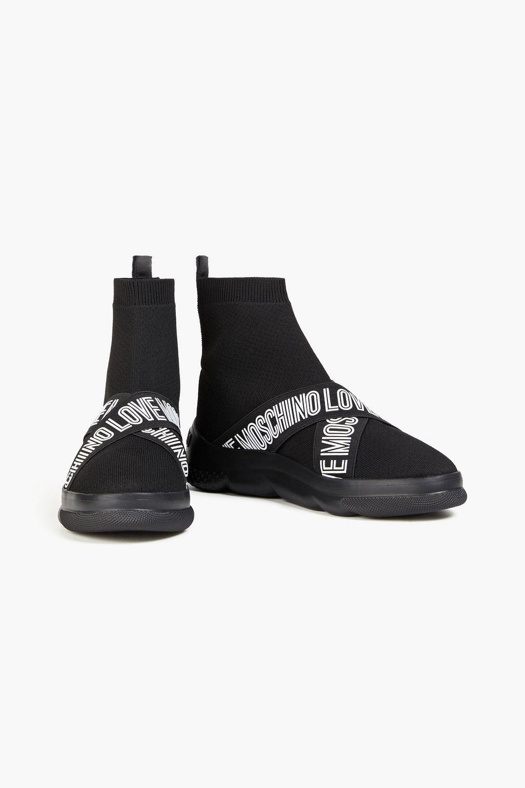 LOVE MOSCHINO Printed textured-knit high-top sneakers