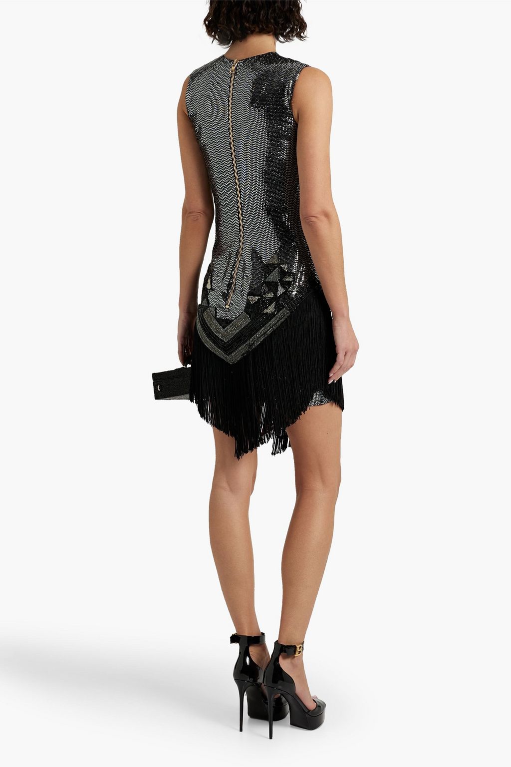 BALMAIN Asymmetric embellished knitted mini dress