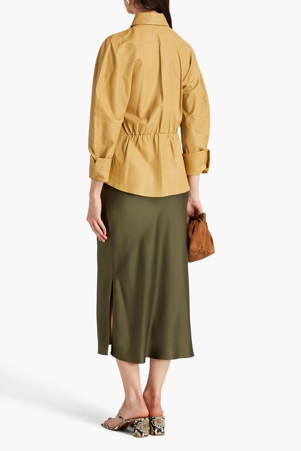 VINCE. Gathered leather shirt