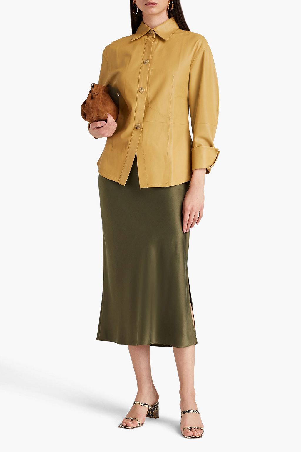 VINCE. Gathered leather shirt