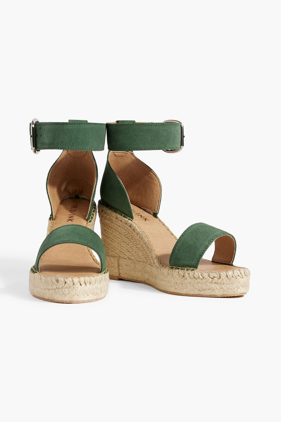 Shop Iris & Ink Gaby Suede Espadrille Wedge Sandals In Green