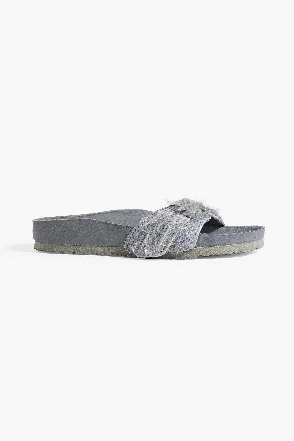 Rick Owens Madrid Calf Hair Slides In Gray