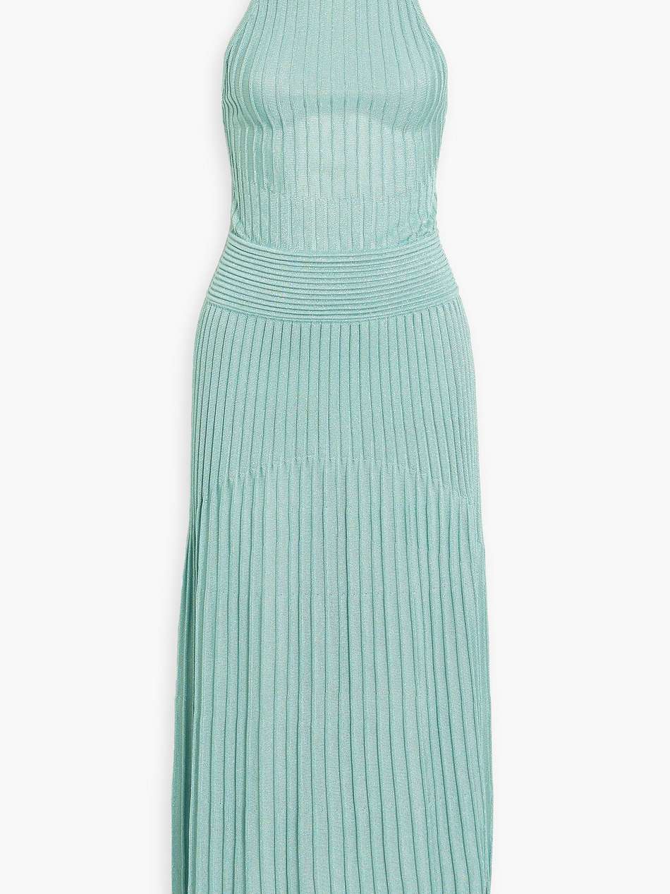 metallic ribbed-knit turtleneck maxi dress
