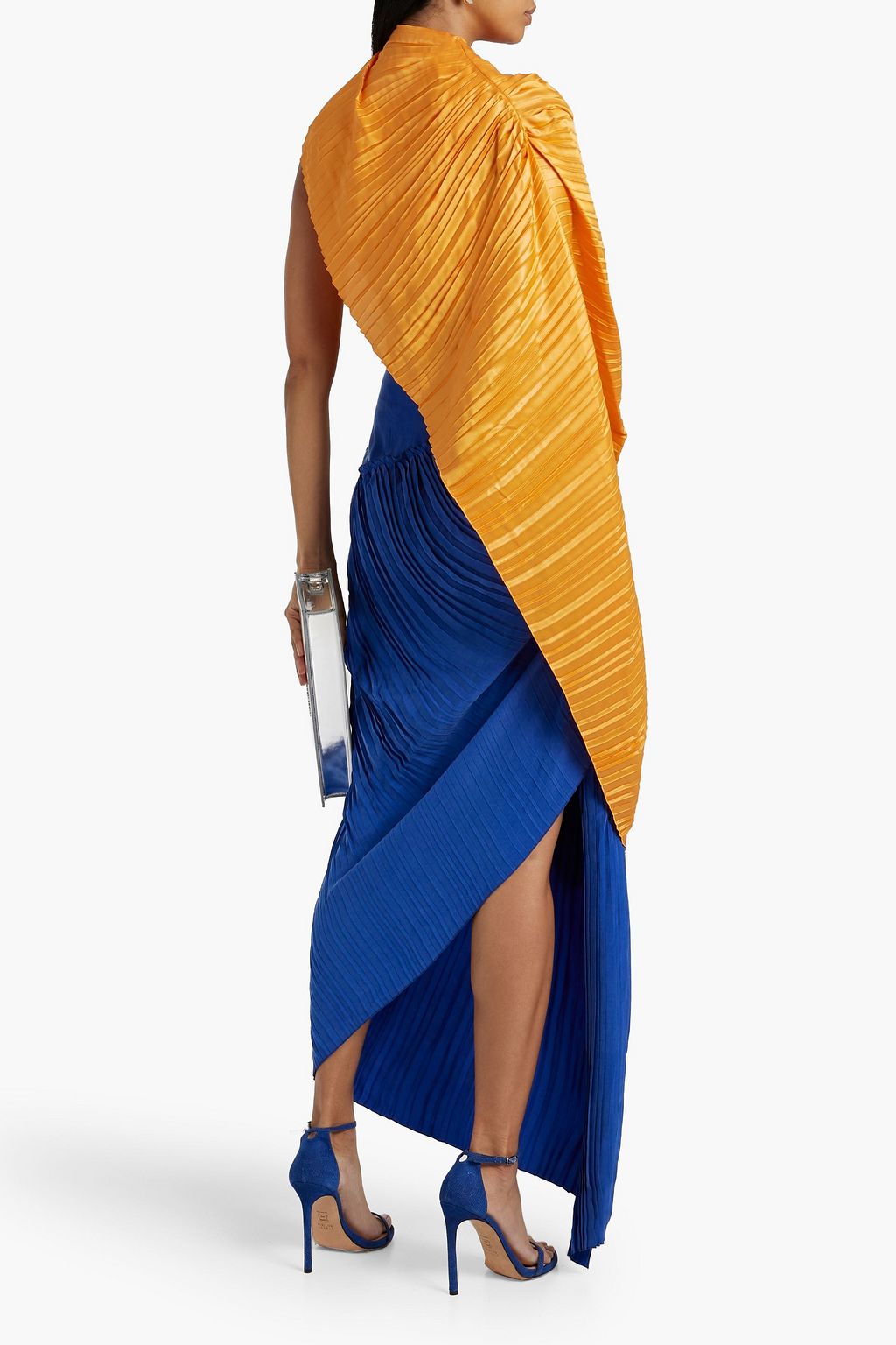 BALMAIN Convertible pleated silk-satin and cupro maxi dress