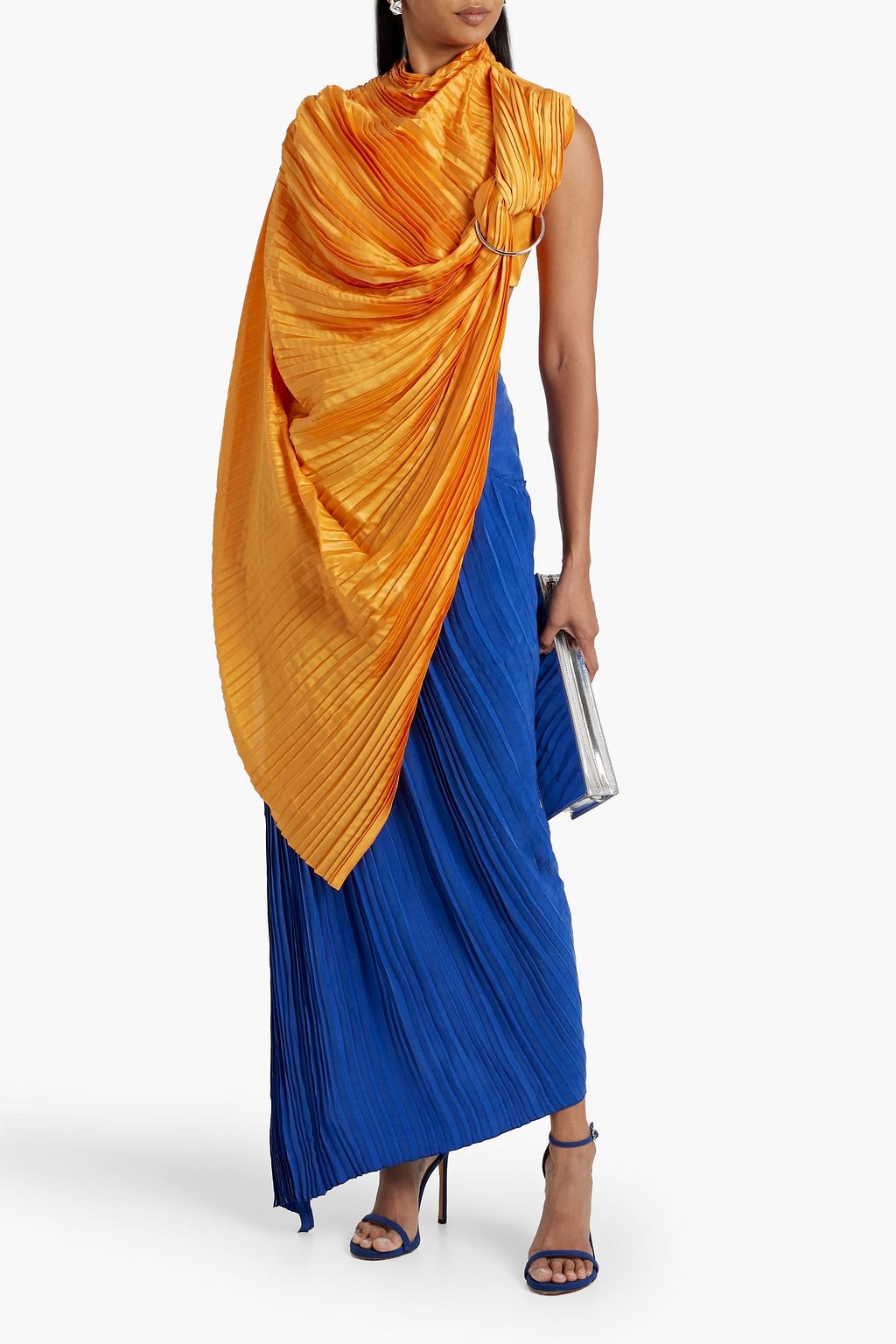 BALMAIN Convertible pleated silk-satin and cupro maxi dress