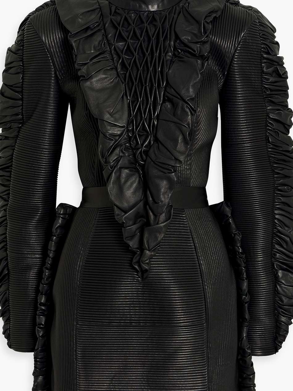 ruffled quilted leather mini dress