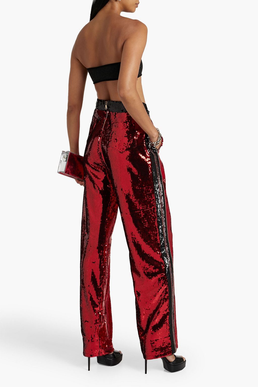 BALMAIN Embellished tulle wide-leg pants