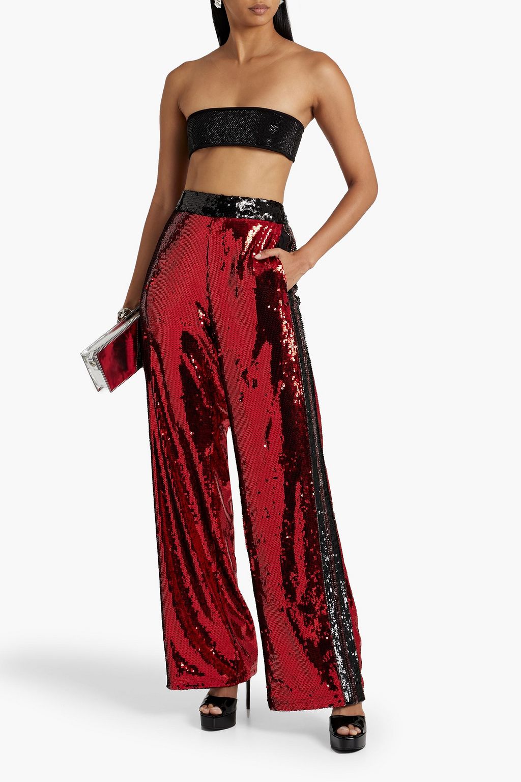 BALMAIN Embellished tulle wide-leg pants
