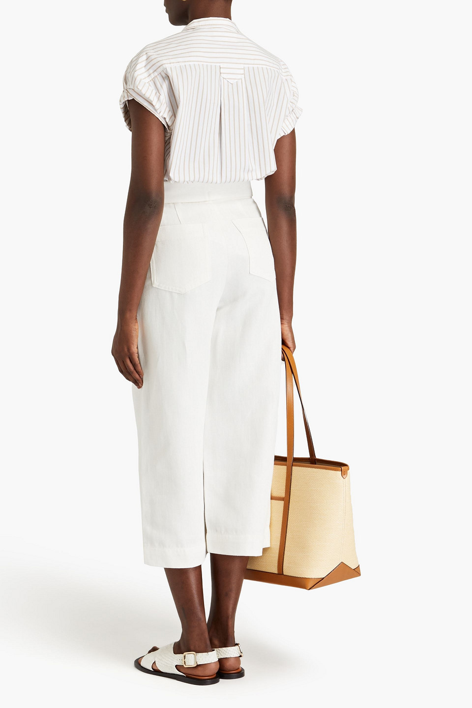 Shop Vince Cotton And Linen-blend Chambray Culottes In White