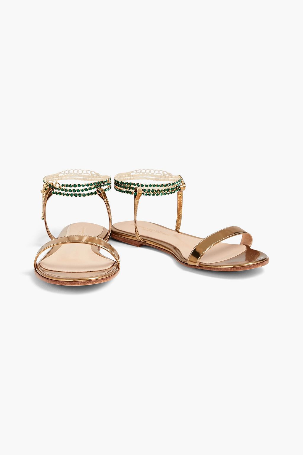 GIANVITO ROSSI Embellished mirrored-leather sandals