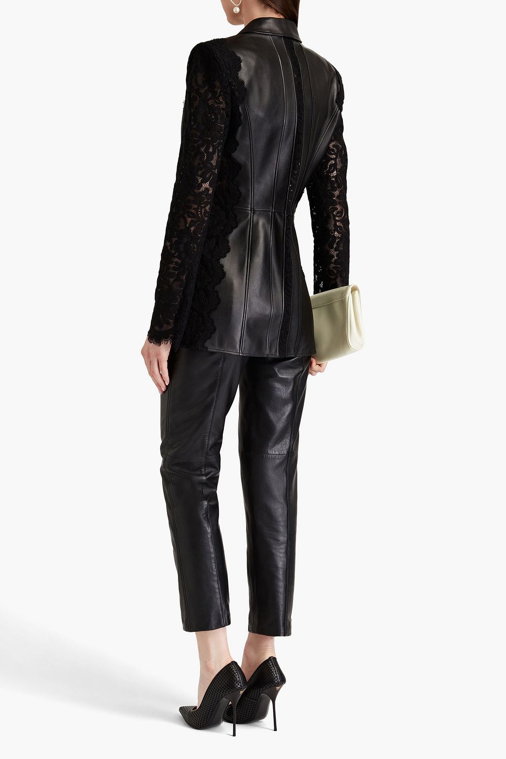 MCQUEEN Lace-paneled leather blazer