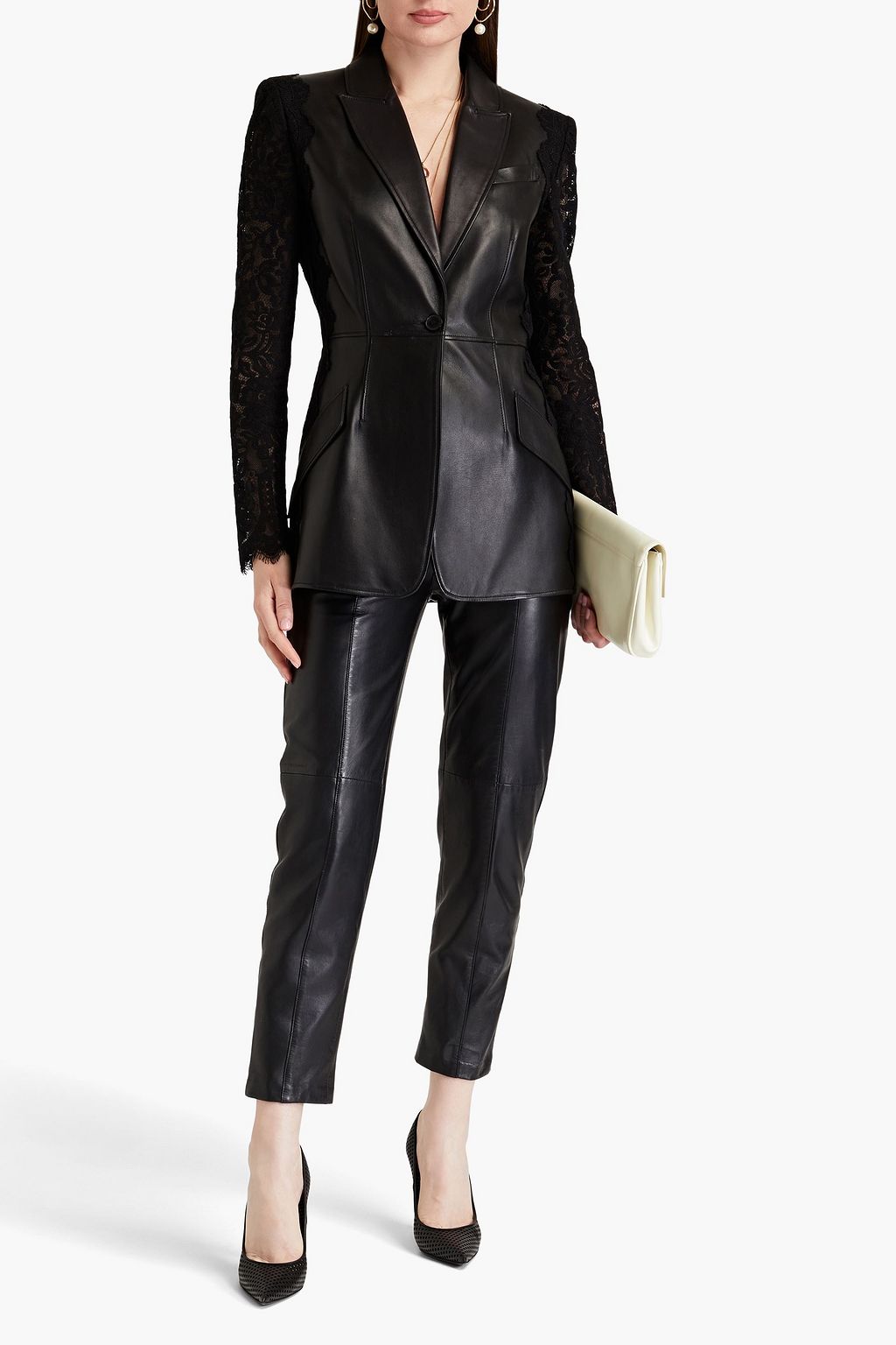 MCQUEEN Lace-paneled leather blazer