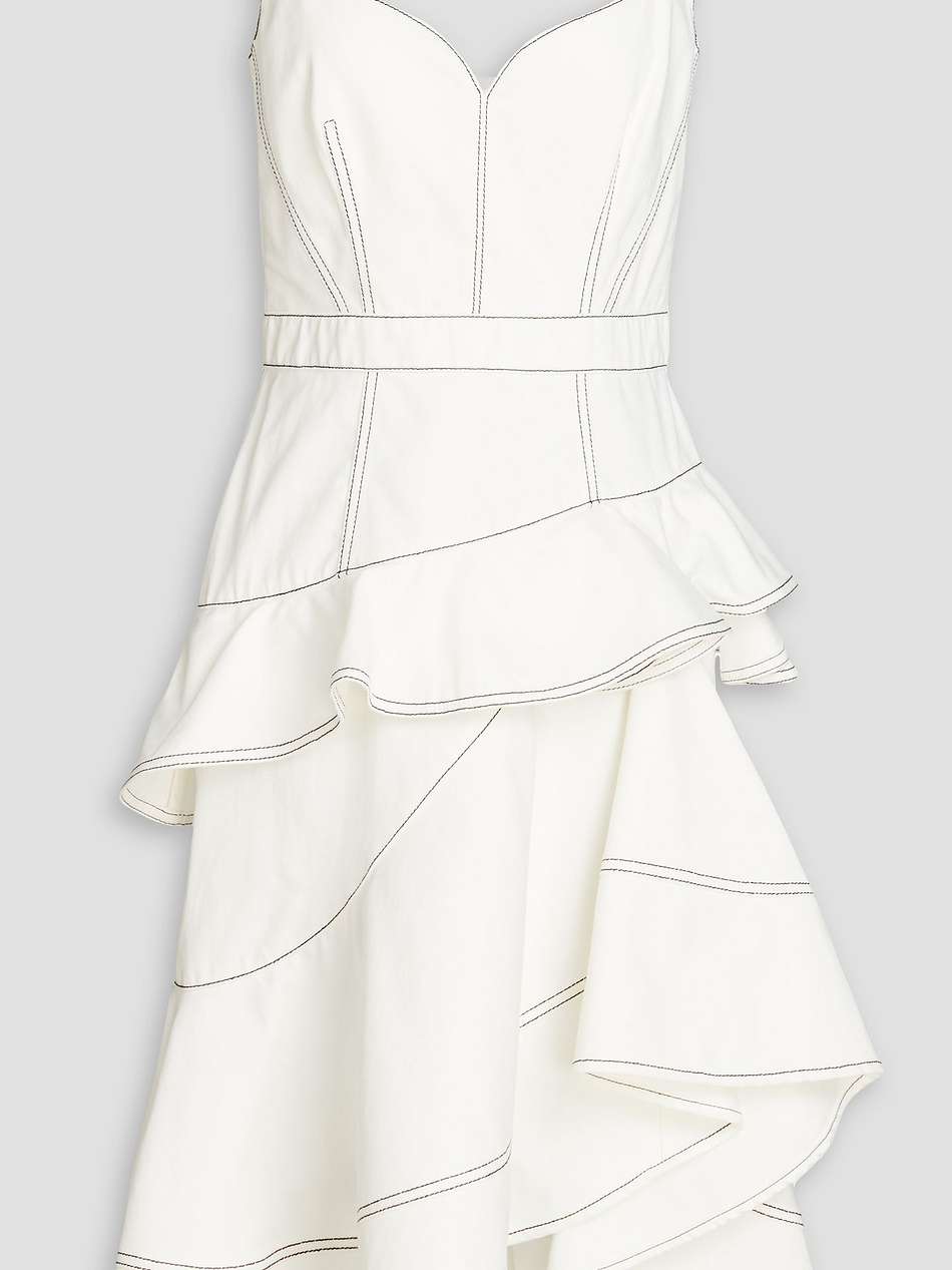 ruffled topstitched denim dress