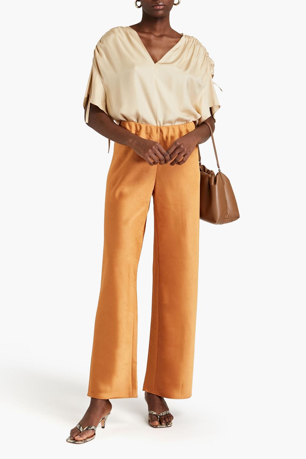 VINCE. Crinkled satin wide-leg pants