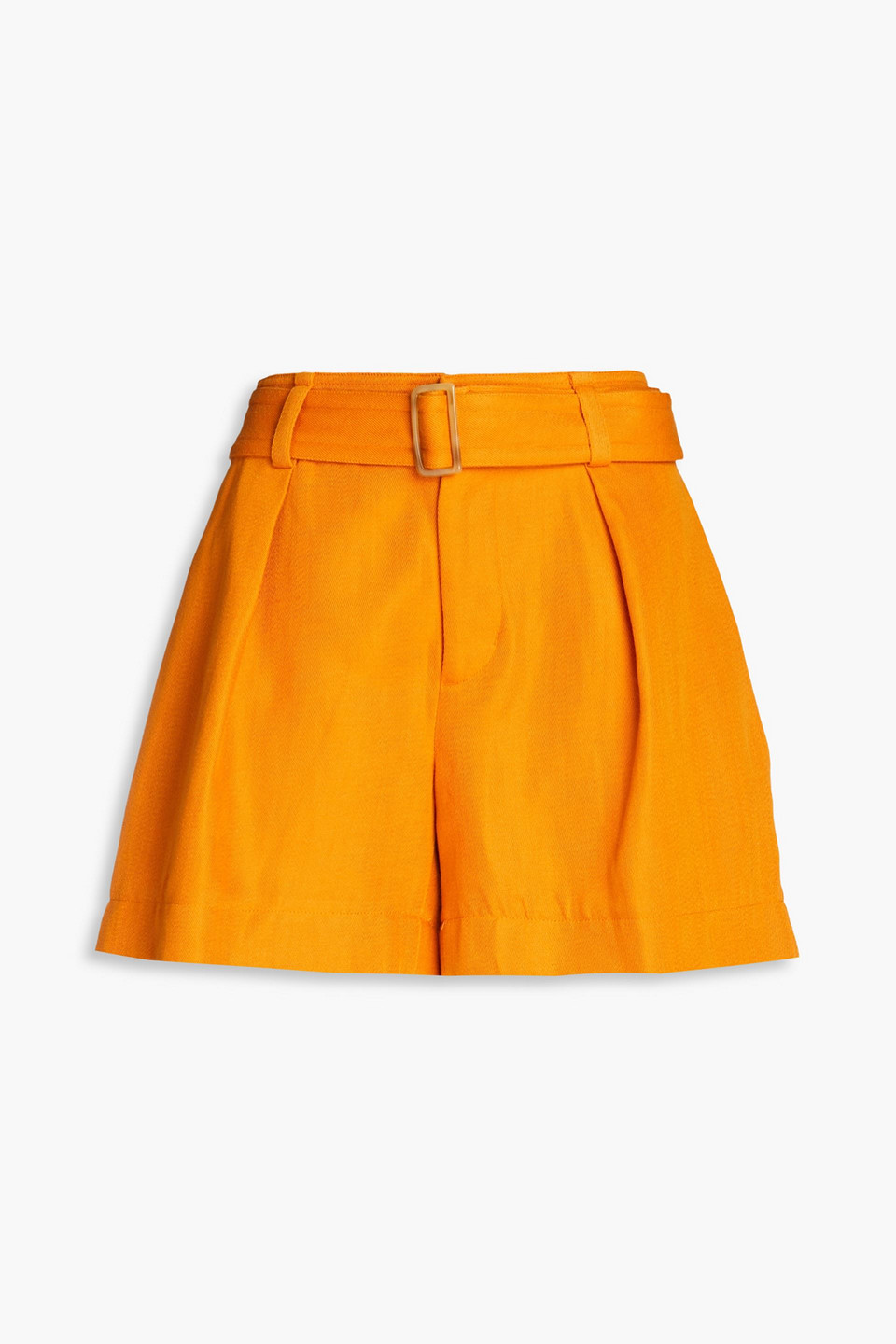 Shop Vince Belted Cotton And Linen-blend Twill Shorts In Orange