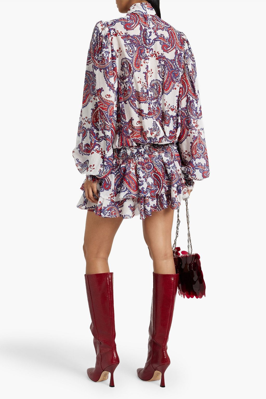 BALMAIN Pussy-bow printed silk-crepe mini dress