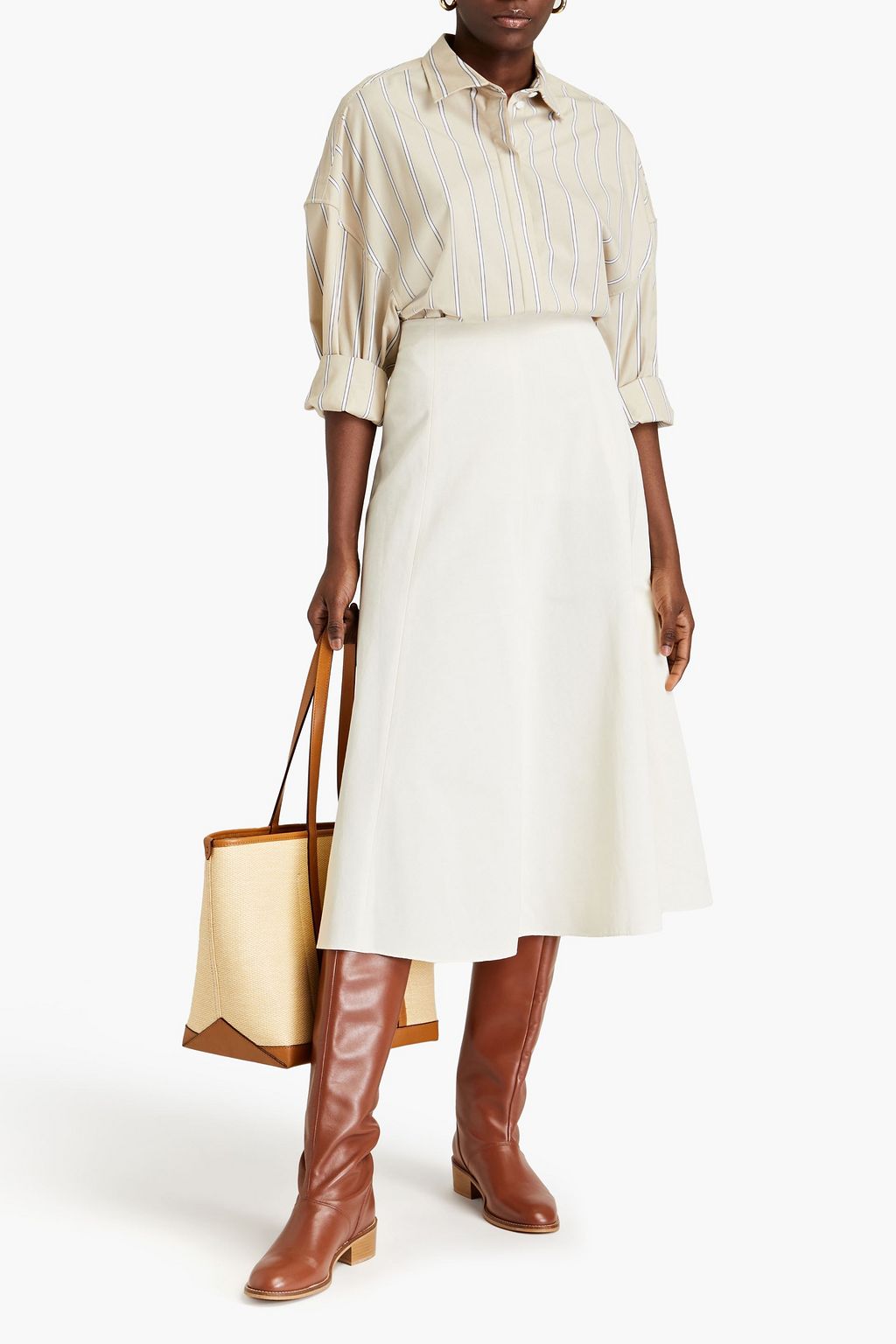 VINCE. Cotton-blend ottoman midi skirt