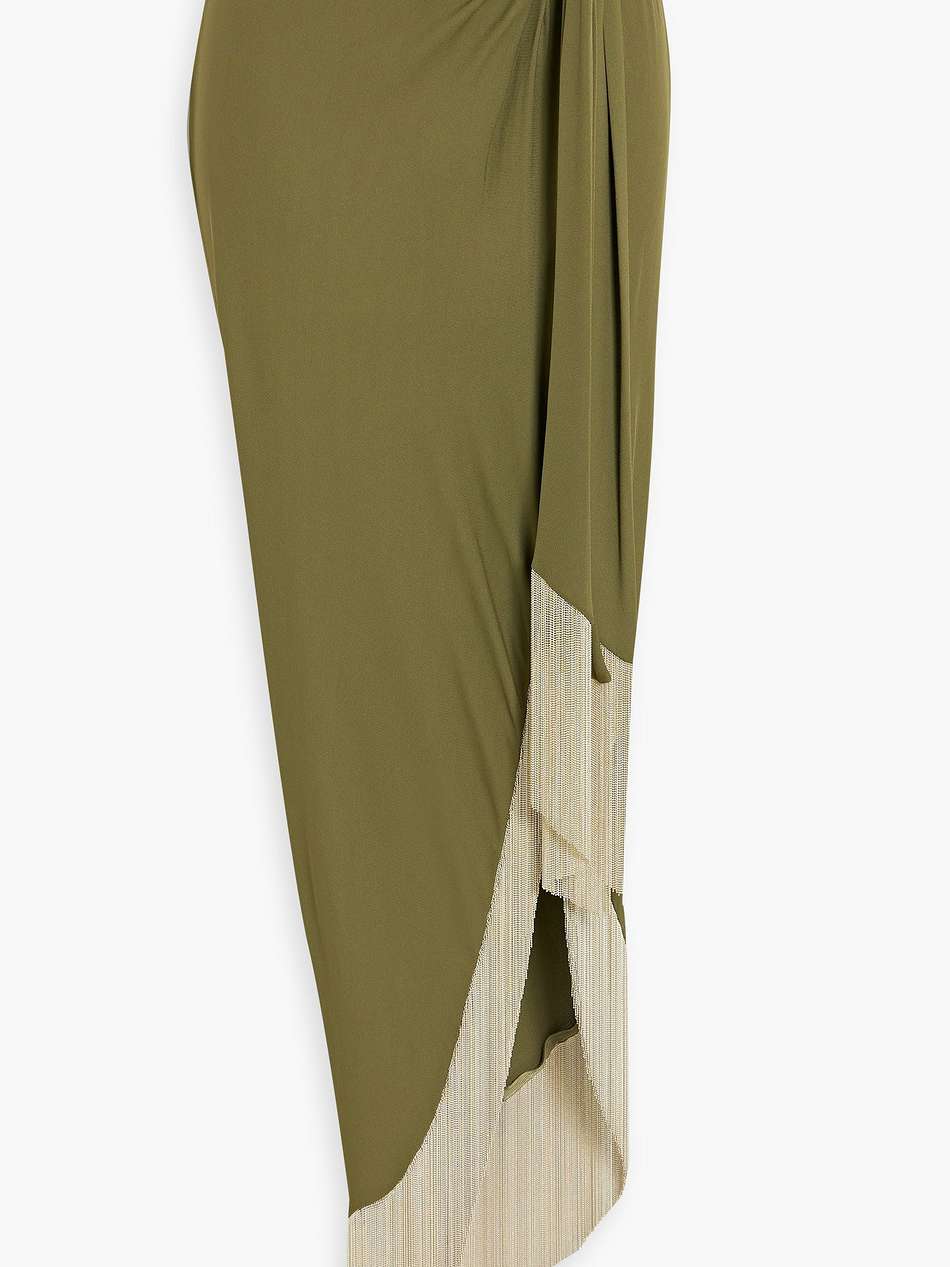 fringed knotted crepe midi skirt